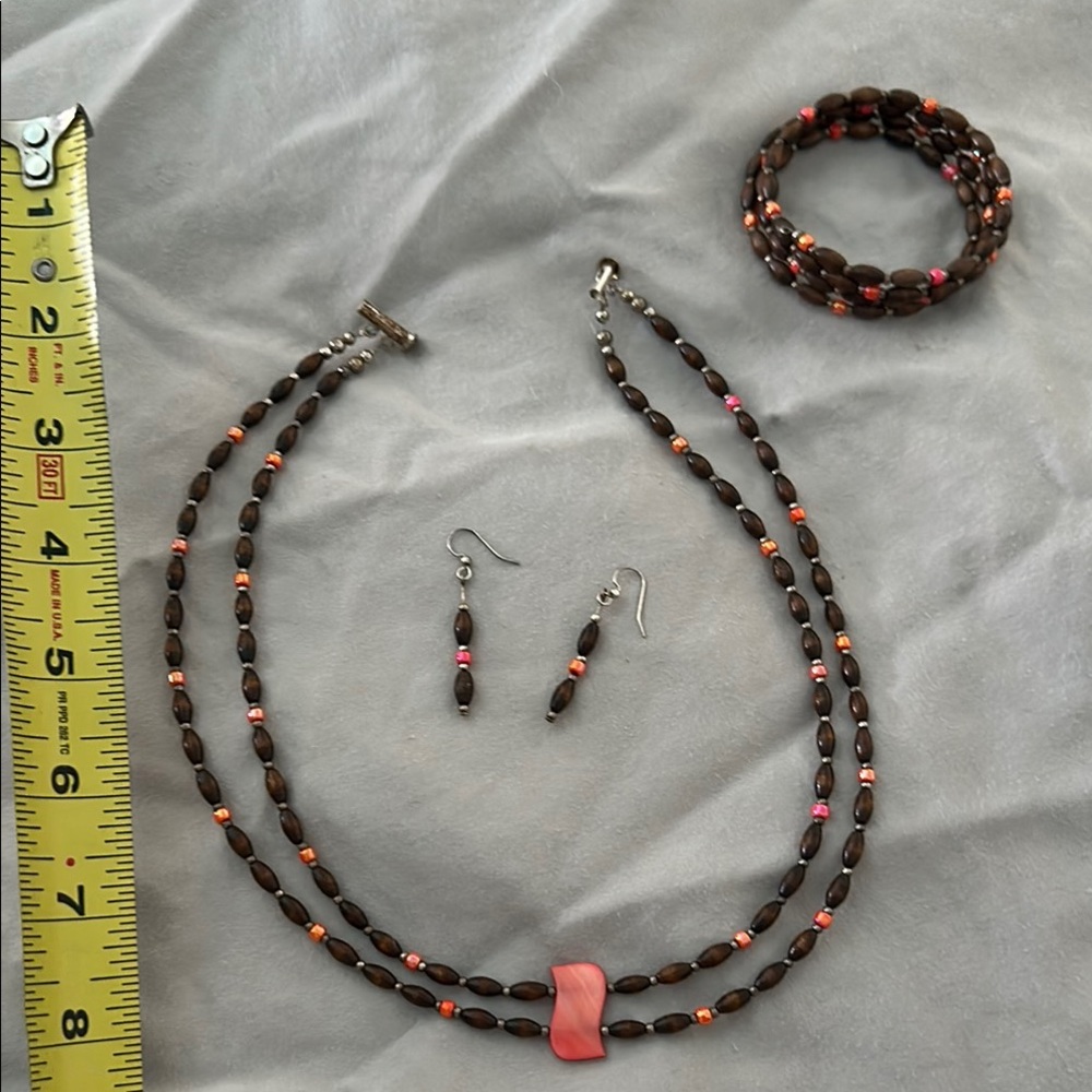 Elegant Brown and Pink Beaded Jewelry Set